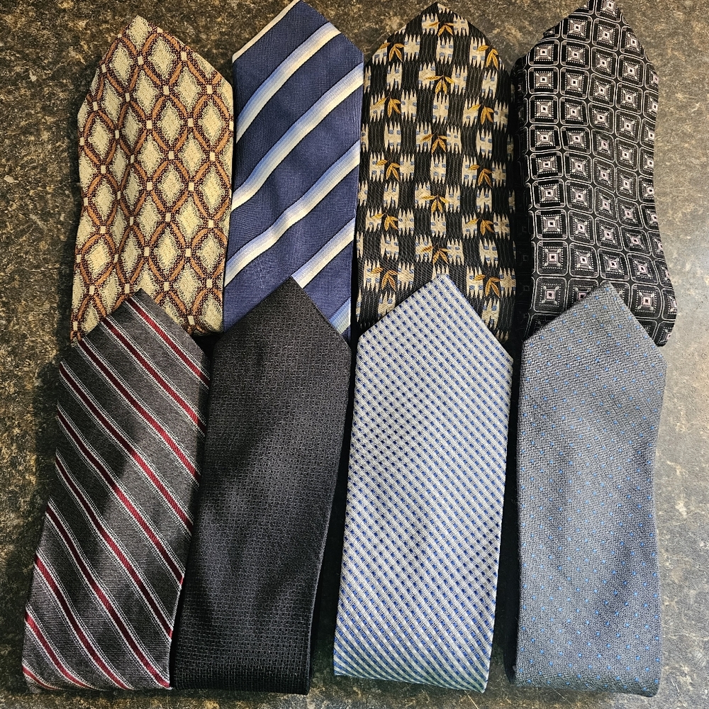 Silk Tie Men's Lot of 8 Designer Neckties Hugo Boss Calvin Klein Stripes Blue